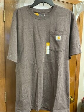 NWT! Carhartt Heathered Brown Loose Fit Heavyweight Short Sleeve Pocket Tee